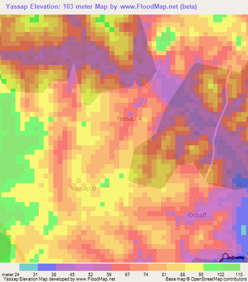 Yassap,Ivory Coast Elevation Map