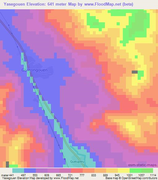 Yasegouen,Ivory Coast Elevation Map