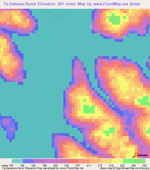Ya-Sakasso-Kansi,Ivory Coast Elevation Map