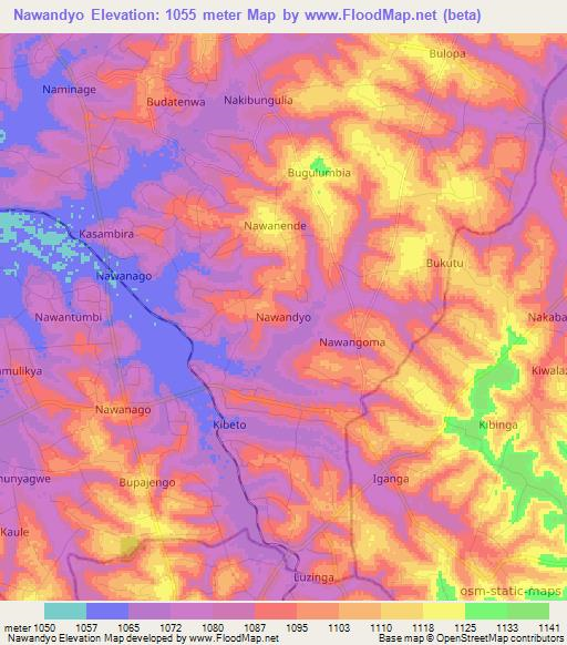 Nawandyo,Uganda Elevation Map