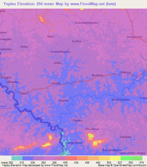 Yepleu,Ivory Coast Elevation Map