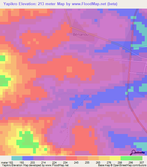 Yapikro,Ivory Coast Elevation Map