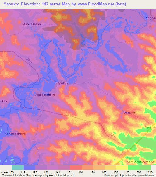 Yaoukro,Ivory Coast Elevation Map