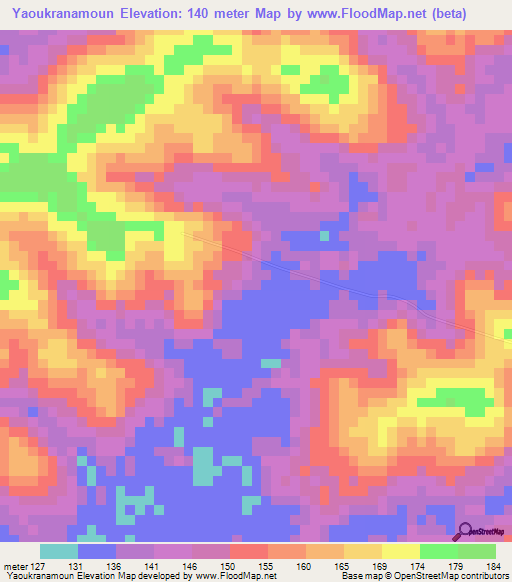 Yaoukranamoun,Ivory Coast Elevation Map