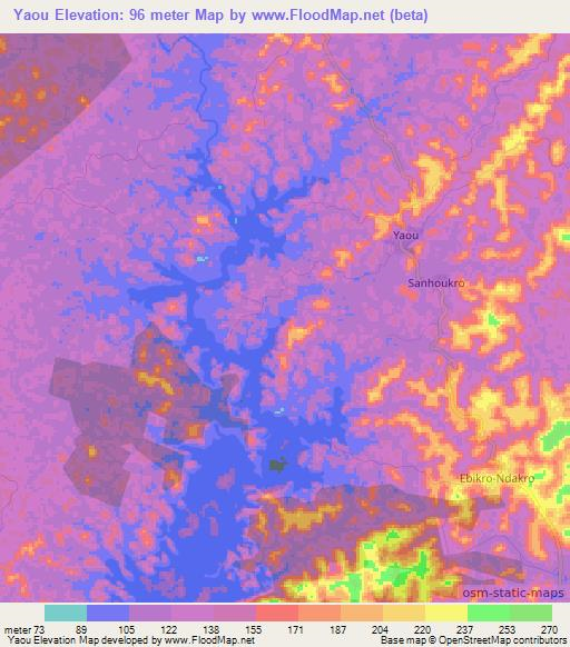 Yaou,Ivory Coast Elevation Map