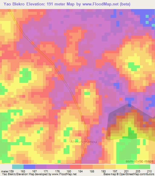 Yao Blekro,Ivory Coast Elevation Map