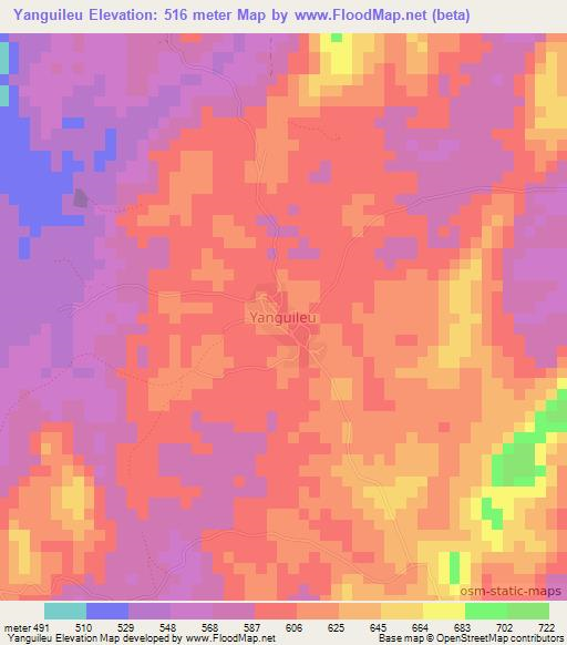 Yanguileu,Ivory Coast Elevation Map