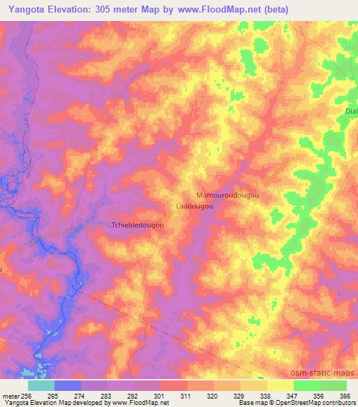 Yangota,Ivory Coast Elevation Map