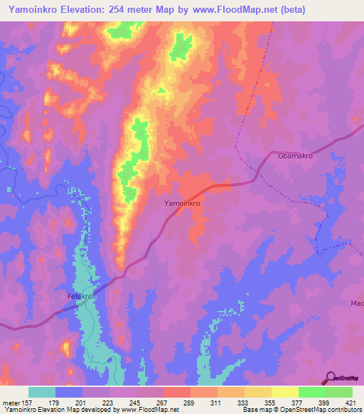 Yamoinkro,Ivory Coast Elevation Map
