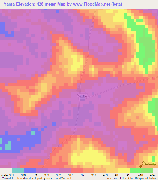 Yama,Ivory Coast Elevation Map