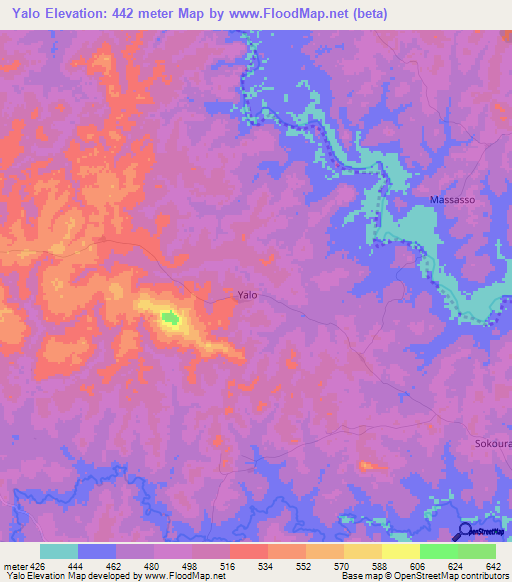 Yalo,Ivory Coast Elevation Map