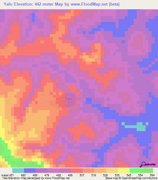 Yalo,Ivory Coast Elevation Map