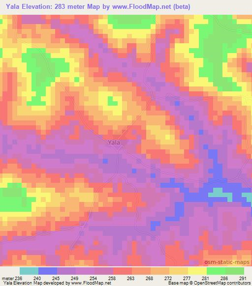 Yala,Ivory Coast Elevation Map