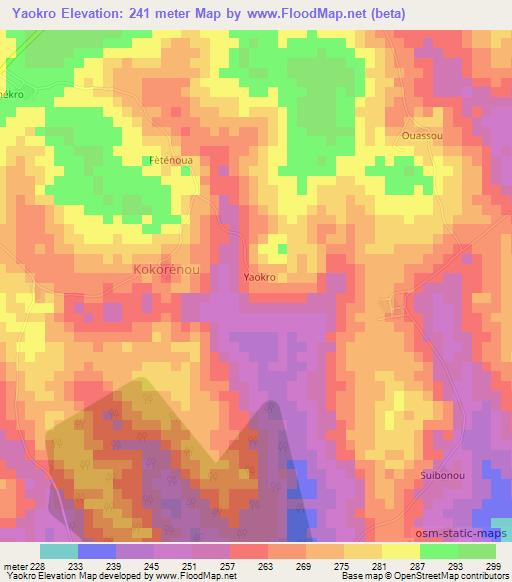 Yaokro,Ivory Coast Elevation Map