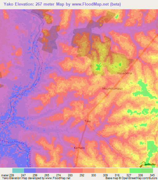 Yako,Ivory Coast Elevation Map