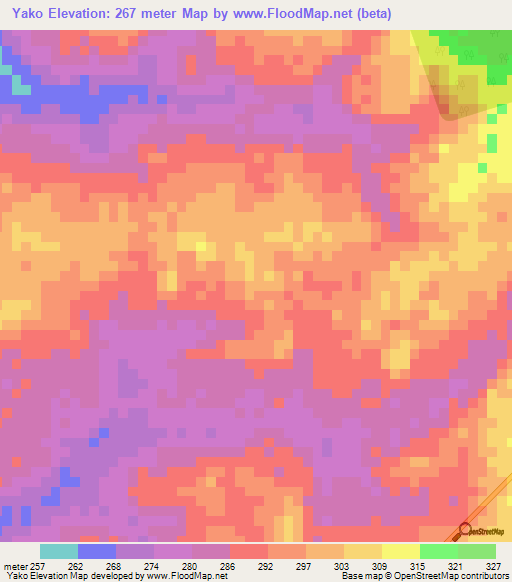 Yako,Ivory Coast Elevation Map