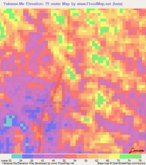 Yakasse-Me,Ivory Coast Elevation Map