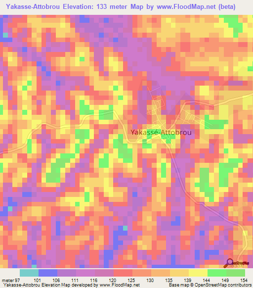 Yakasse-Attobrou,Ivory Coast Elevation Map