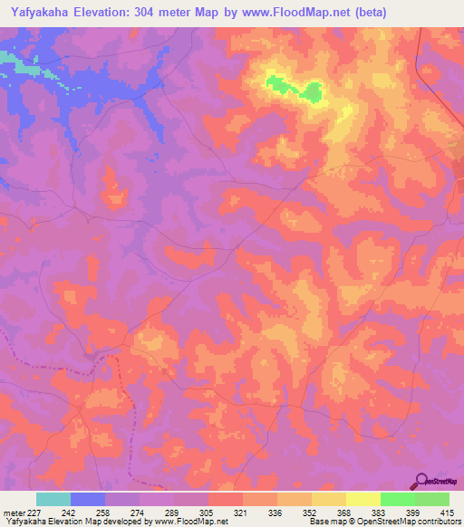 Yafyakaha,Ivory Coast Elevation Map