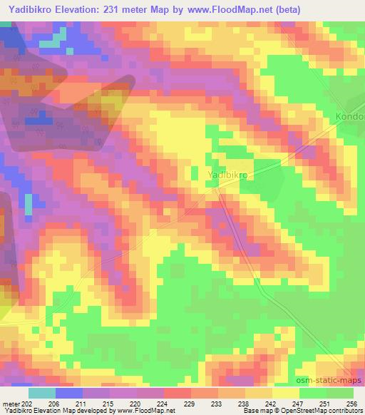 Yadibikro,Ivory Coast Elevation Map