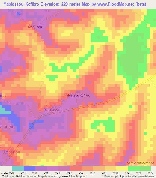 Yablassou Kofikro,Ivory Coast Elevation Map