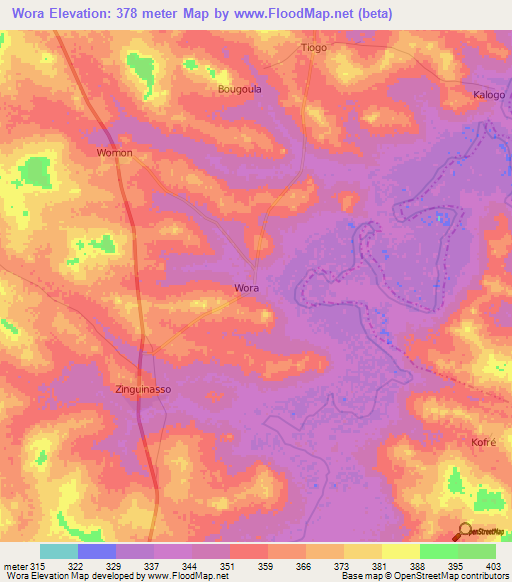 Wora,Ivory Coast Elevation Map