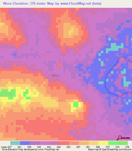Wora,Ivory Coast Elevation Map