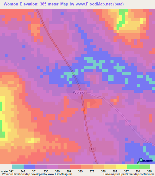Womon,Ivory Coast Elevation Map