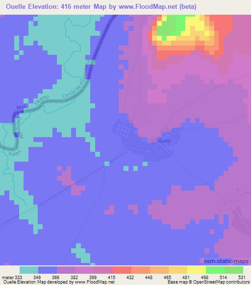 Ouelle,Ivory Coast Elevation Map