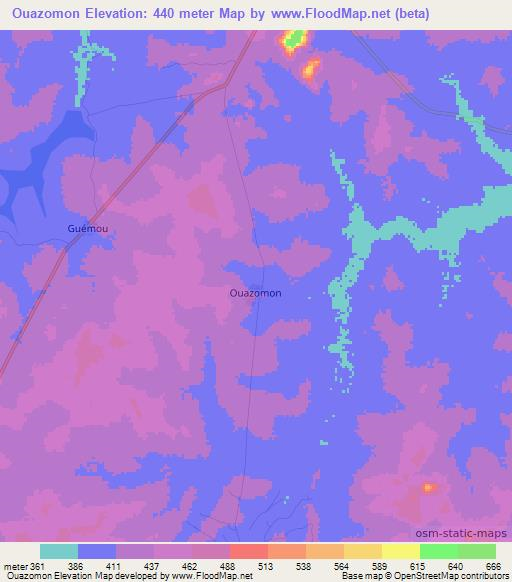 Ouazomon,Ivory Coast Elevation Map