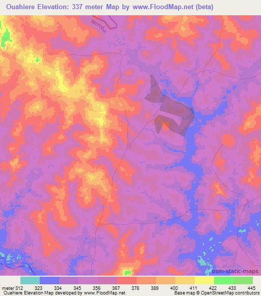 Ouahiere,Ivory Coast Elevation Map