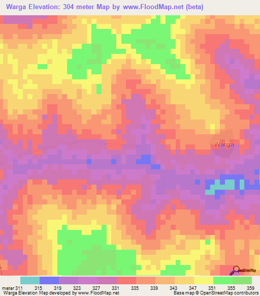 Warga,Ivory Coast Elevation Map