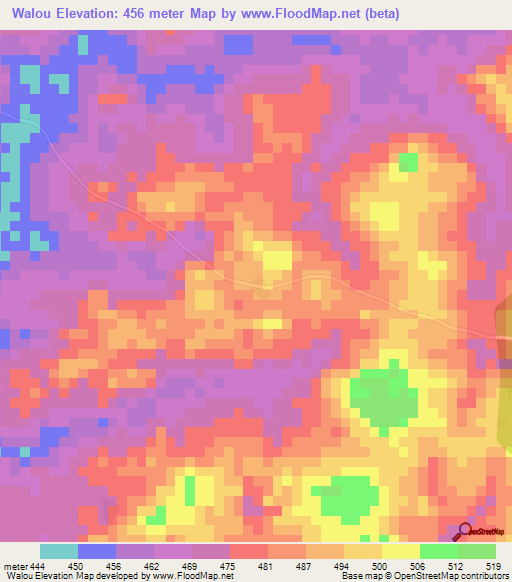 Walou,Ivory Coast Elevation Map