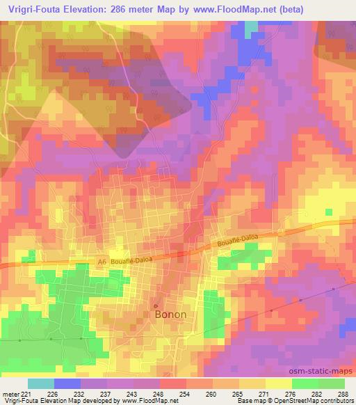 Vrigri-Fouta,Ivory Coast Elevation Map