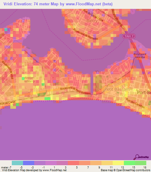 Vridi,Ivory Coast Elevation Map