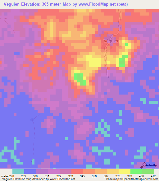 Veguien,Ivory Coast Elevation Map