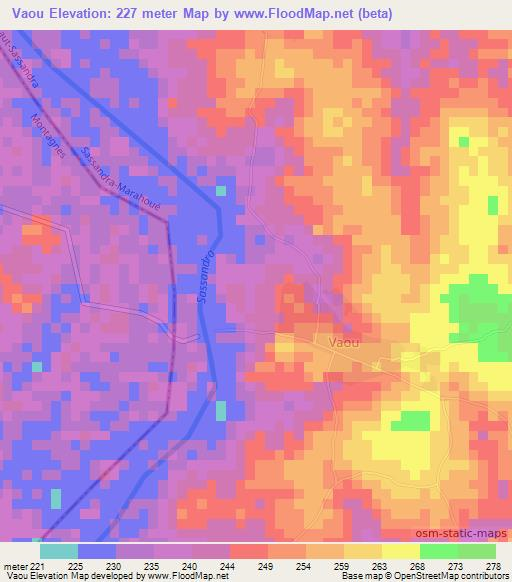 Vaou,Ivory Coast Elevation Map