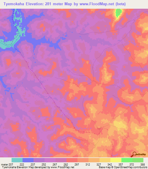 Tyemokaha,Ivory Coast Elevation Map