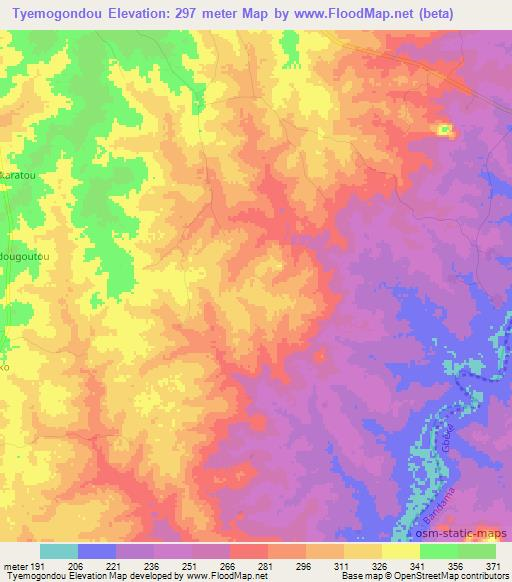 Tyemogondou,Ivory Coast Elevation Map