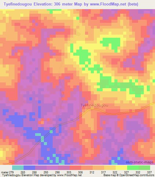 Tyefinedougou,Ivory Coast Elevation Map