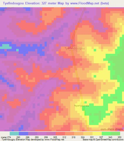 Tyefindougou,Ivory Coast Elevation Map