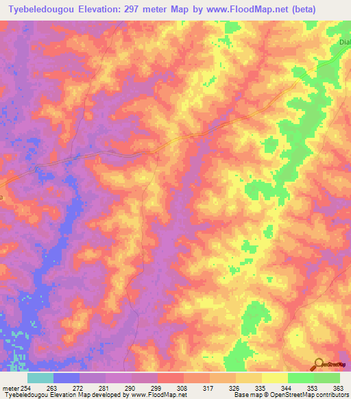 Tyebeledougou,Ivory Coast Elevation Map