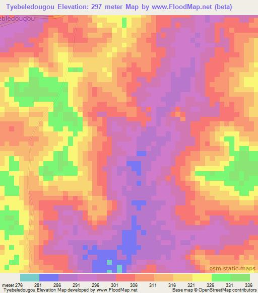 Tyebeledougou,Ivory Coast Elevation Map