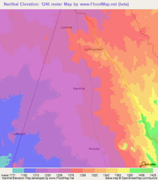 Narithal,Uganda Elevation Map