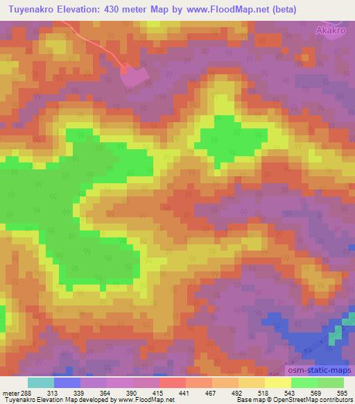 Tuyenakro,Ivory Coast Elevation Map