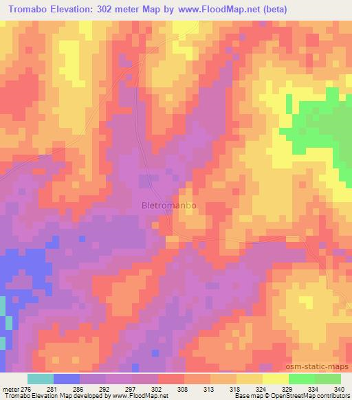 Tromabo,Ivory Coast Elevation Map