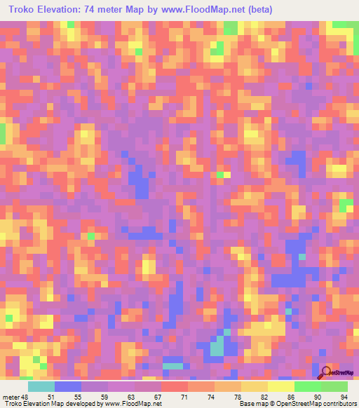 Troko,Ivory Coast Elevation Map