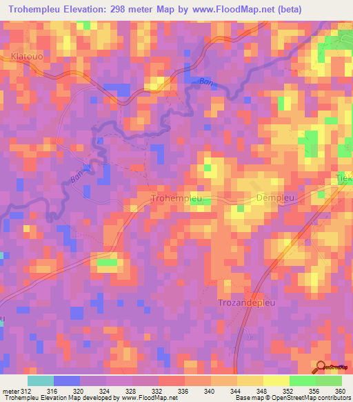 Trohempleu,Ivory Coast Elevation Map