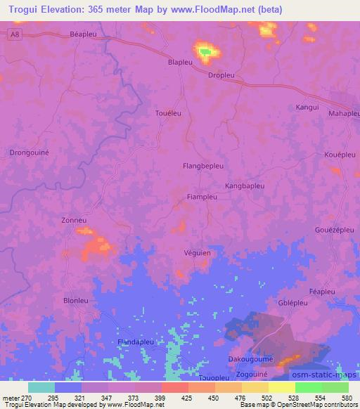 Trogui,Ivory Coast Elevation Map