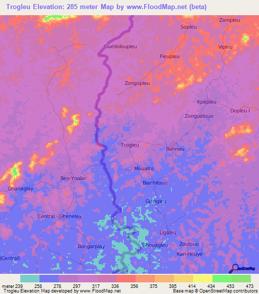 Trogleu,Ivory Coast Elevation Map
